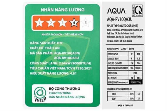 Máy lạnh AQUA Inverter 1 HP AQA-RV10QA3