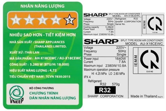 Máy lạnh Sharp Inverter 2HP AH-X18CEW-C