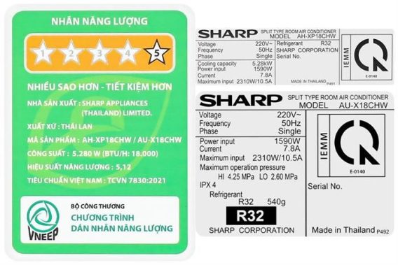 Máy lạnh Sharp Inverter 2HP AH-XP18CHW