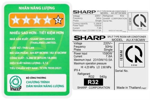 Máy lạnh Sharp Inverter 2HP AH-XP18CMW